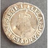 Elizabeth 1st 7th issue (1601/2) silver shilling mintmark 1 ' dented just in front of the queen's