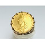 A Queen Victoria full sovereign 1890, set in 9ct gold heavy mount, finger size T, ring weighs 15.2