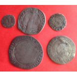 Five mixed grade Elizabeth 1 silver coins ' including a second issue shilling with a cross