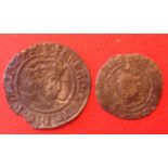 Two Henry VIII coins ' a posthumous penny (possibly York mint) with a weakness on the bust, but much