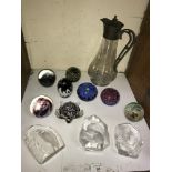 SECTION 24. Eight various glass paperweights including some Mdina examples, together with three