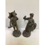 Two French Spelter Figures comprising 'Marchand De Legumes', After L Raphael, with signature to back