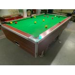 A coin-operated Pool table with green baize, in working order, approx. 6 x 3ft, together with a
