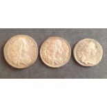 Three milled silver Charles 11 coins ' a 3d (about fine with some obvious wear to the high relief on