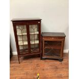 An Edwardian glazed display cabinet with astragal glazed doors on raised tapered legs width 76,