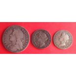 Three James 11 silver coins ' a 1685 shilling (in about fine ' has an edge knock on the reverse);