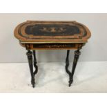 A small burr/ebonised occasional table with drawer at front on tapered legs 74 x 45 x 74cm high (a