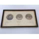 A triple infant monochrome photograph, each 5cm diam, inscribed under each 'Edward' 'Albert' and '