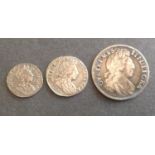 Three William 111 silver Maundy coins ' a 1701 1d in good very fine; a 1698 2d in about vf with some