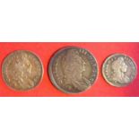 Three silver William III coins a sixpence (about good fine) and shilling (good fine ' but was not