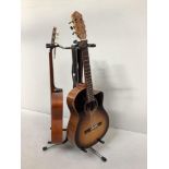 An Ortega 'Feel Series' steel and nylon strung electro-acoustic guitar, with single cutaway body and