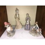 SECTION 6. Three Lladro porcelain figurines, one of a lady with a donkey, a seated lady sewing and a