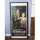 A very large silent movie poster in colour, 'Glen White in The Triple Clue' Arrow Pictures,