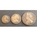 Three silver Queen Anne Maundy coins ' a 1710 4d (good fine), a near very fine/good fine 2d dated