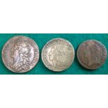 Three James 11 Irish gun money pieces ' two halfcrowns (or 30 pence) coins, large and small issue,