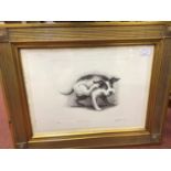 Four assorted pictures including an etching, 'Morandi's Dog' after Gillian Golding, signed,