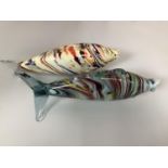 Two various Murano multicoloured glass fish, both approx 33cm