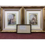 A clipped and mounted signature of Queen Victoria, together with a pair of framed Baxter Prints of