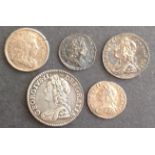 Five George I and George II silver Maundy coins ' a 1717 George 1 twopence in near very fine but