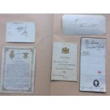 Queen Victoria (1919-1901), five various items comprising: A large clipped signature 'Victoria,'