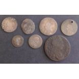 Seven coins from the reign of Charles 11 (1660-1685) ' six are silver, of which one is hammered