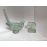 Two opalescent glass animals by Sabino France, comprising a mockingbird and a mouse, both with