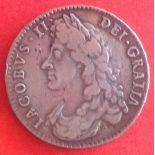 A James 11 1687 silver halfcrown in fine/good fine, but with some minor marks in the fields of
