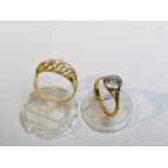 A 22ct gold dress ring with platinum top, (broken) together with a 14ct gold dress ring, set with 14