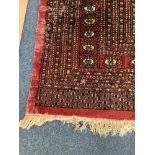 Large Caucasian Hand-knotted Carpet/Rug, in dark red with medallion and diamond pattern to the