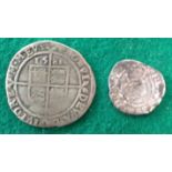 Two hammered British silver coins ' a 5th issue 1581 Elizabeth 1st sixpence with a Latin Cross