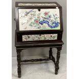 An early 20th century Anglo-Chinese rosewood bureau on stand, the top section of typical form, the