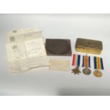 WW1 Death Penny Trio group to 3262 DVR C. Drew R.A. comprising 1914-15 Star, Great War Medal and