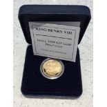 Westminster- 2009 Jersey King Henry VIII £25 Gold Proof Coin, ltd 995, 22ct, 1/4oz, obv IRB