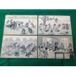 Four early Louis Wain black and white postcards, all postally sent to the same woman in Manchester