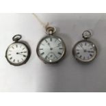 Three assorted silver-cased open-face pocket watches comprising a .935 example in Omega case, the