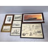 Seven various prints of nautical scenes including 'Titanic's Last Sunset' and Dorset Shipwrecks etc.