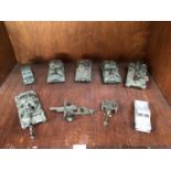 Nine various models including Dinky Leopard tank, 2 x Dinky Scorpion Striker, Dinky 155mm Mobile Gun