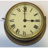 A ship's bulkhead clock by Smith, with 8-Day movement, white dial with Roman numerals, brass