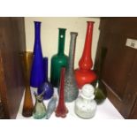 SECTION 20. Ten various coloured glass bottles / vases