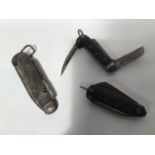 Three assorted folding pocket/jack knives, one with blade marked 'Butler', another with broad