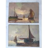 Gustave Pynaert (Belgian, late 19th/early 20th century) Two seascape studies with boats and figures,