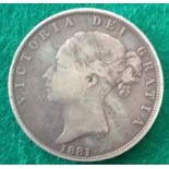 A Queen Victoria 1881 silver half crown in fine/good fine.