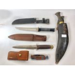 A German survival knife by Rostrfrei, with engine-turned metal handle (lacking compass and