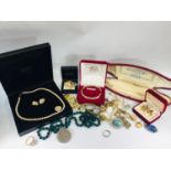 A selection of various items of costume jewellery and watches, including several gold plated
