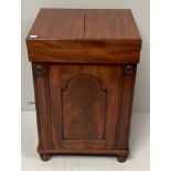 A Victorian mahogany wash stand/drinks cabinet with hinged open flap top, a flamed mahogany inlay