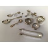 A small collection of assorted silver flatware, some Georgian and Victorian examples, comprising a