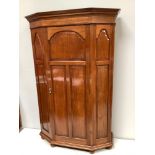 A Victorian walnut hall cupboard with canted corners, raised and fielded panels to the front,
