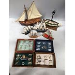 A lamp modelled as a rowing boat, together with five various model boats including The Cutty Sark