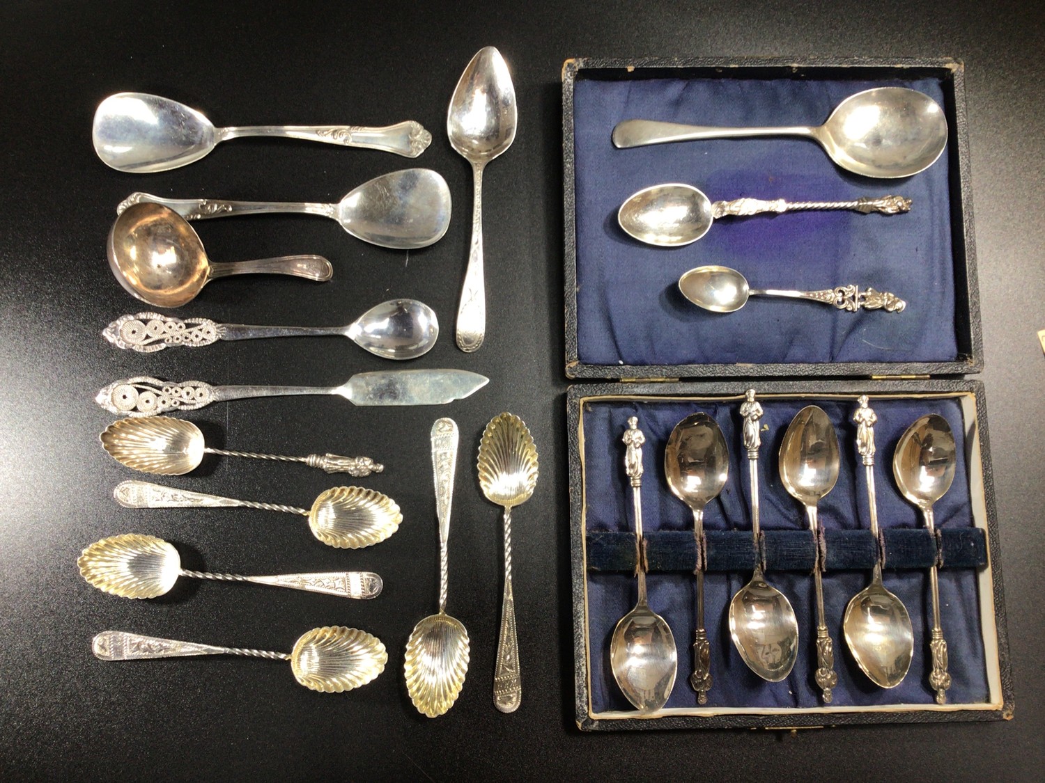 Various silver spoons including a cased set of six silver apostle coffee spoons, approx. gross - Image 3 of 3