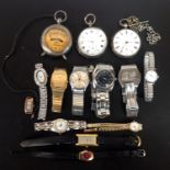 A 9ct gold cased wristwatch, lacking bracelet (AF) gross weight approximately 6.1g, together with